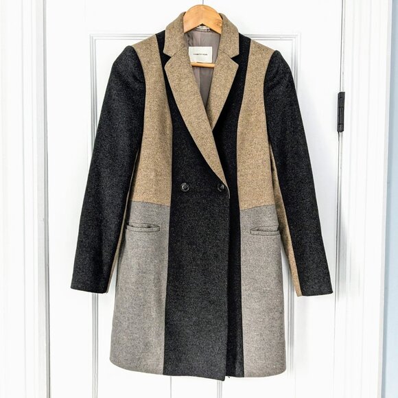 $485 COUNTRY ROAD Australia Wool Colour Block Coat XXS - Picture 1 of 6